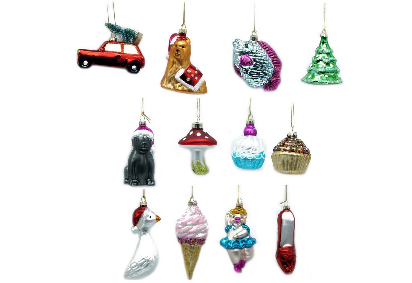 Annastore Christbaumschmuck 12 x Baumschmuck aus Glas zum Hängen Baumhänger Glas, Weihnachtsbaumschmuck von Annastore