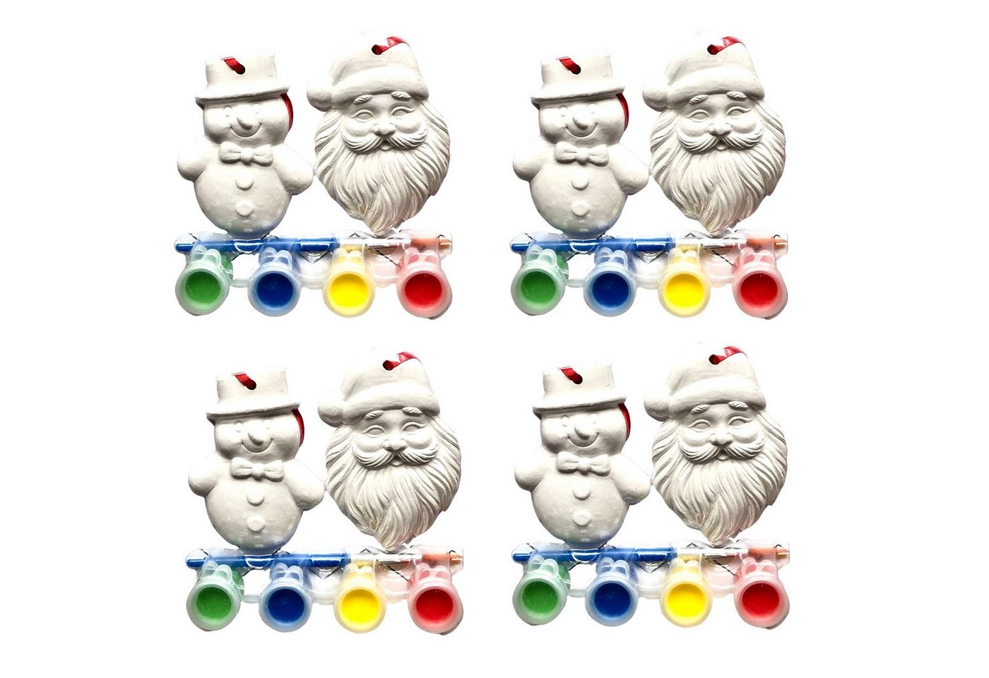 Annastore Christbaumschmuck 8 x Baumschmuck Figuren aus Keramik zum selbst Bemalen, Baumhänger zum Bemalen inkl. Farben und Pinsel von Annastore