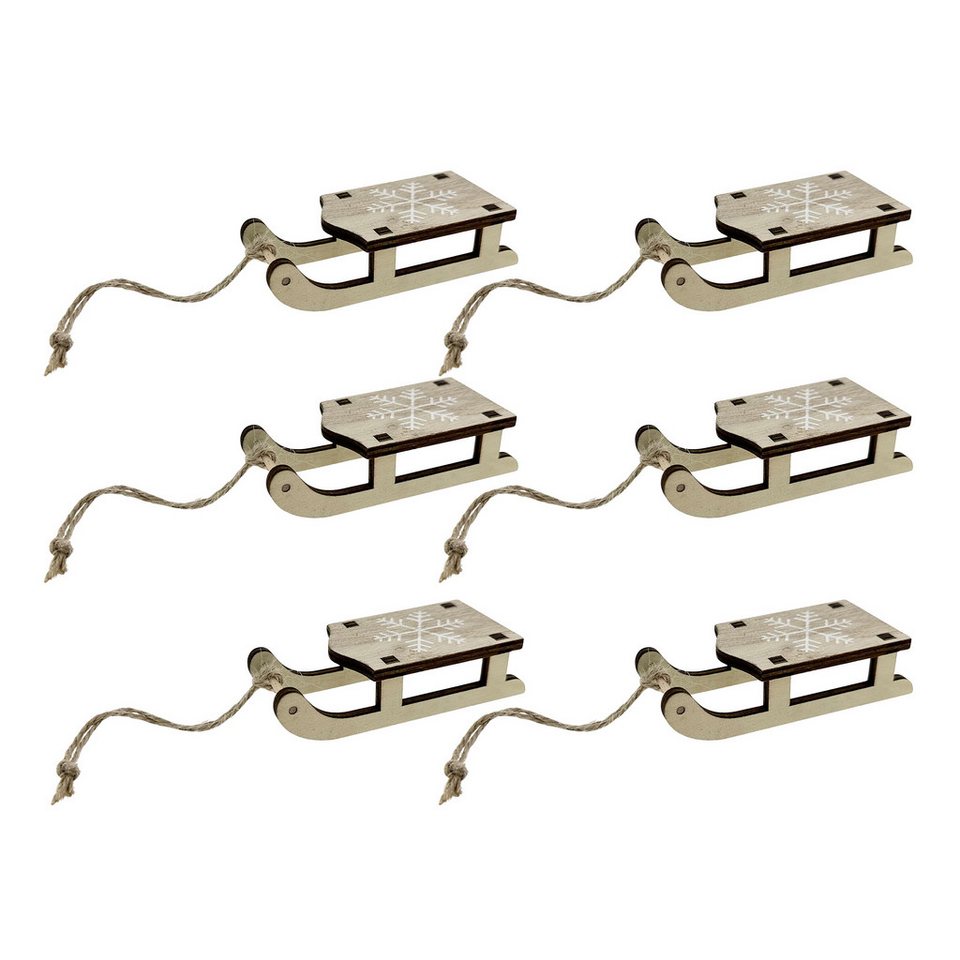 Annastore Dekofigur 6 x Deko-Schlitten aus Holz L 10 cm - Dekoschlitten (6 St), Baumhänger, Holzschlitten, Holzhänger Weihnachten von Annastore