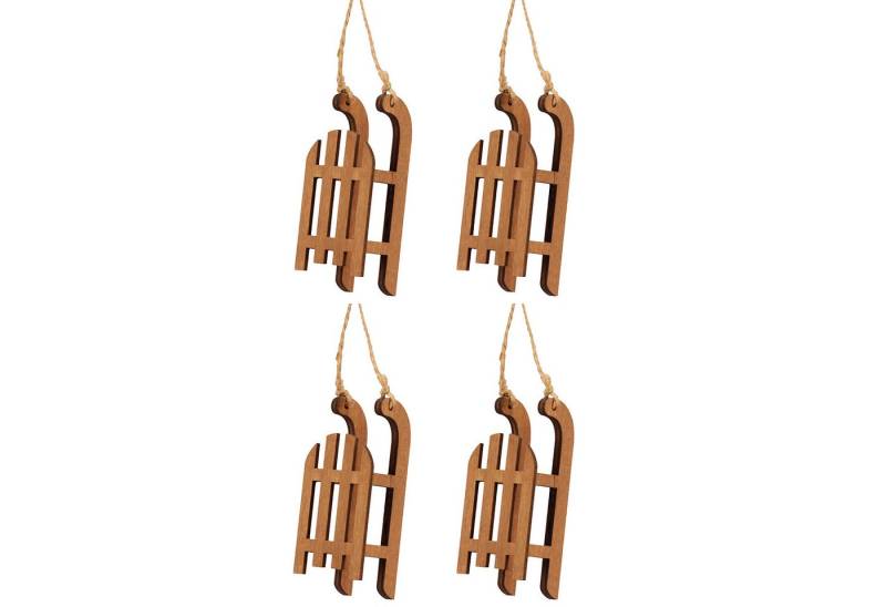 Annastore Dekohänger 4 x Dekoschlitten aus Holz Holzschlitten klein zur Deko Baumschmuck, Länge 9 cm von Annastore