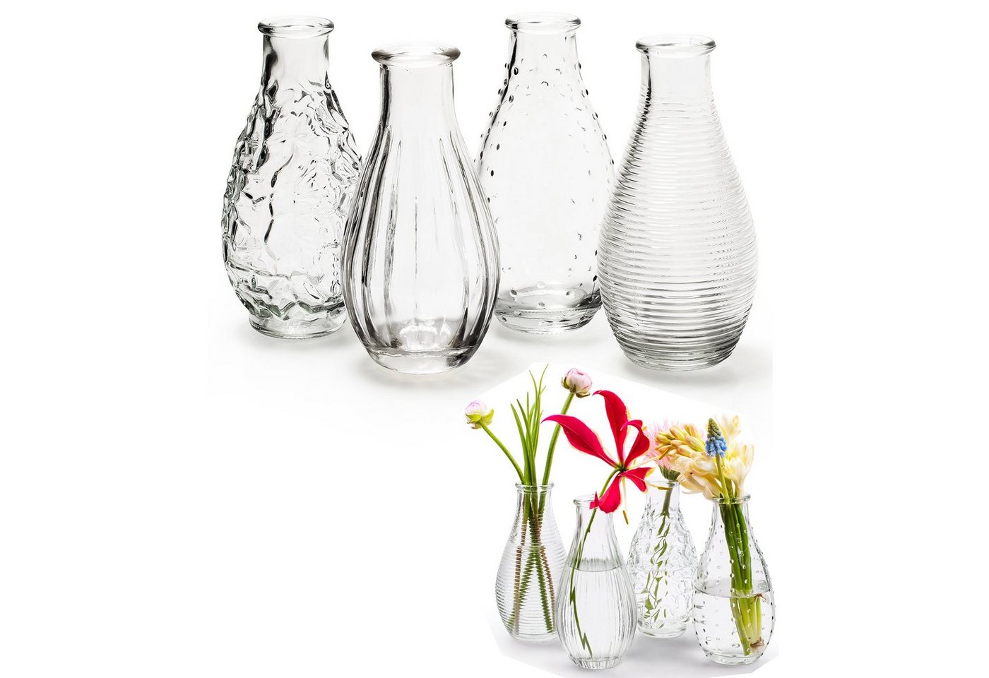 Annastore Dekovase 12 kleine Vasen aus Glas Vintage Blumenvasen Tischvasen Glasvasen, Dekoflaschen, Glasflaschen, Glasfläschchen, Deko-Flaschen von Annastore