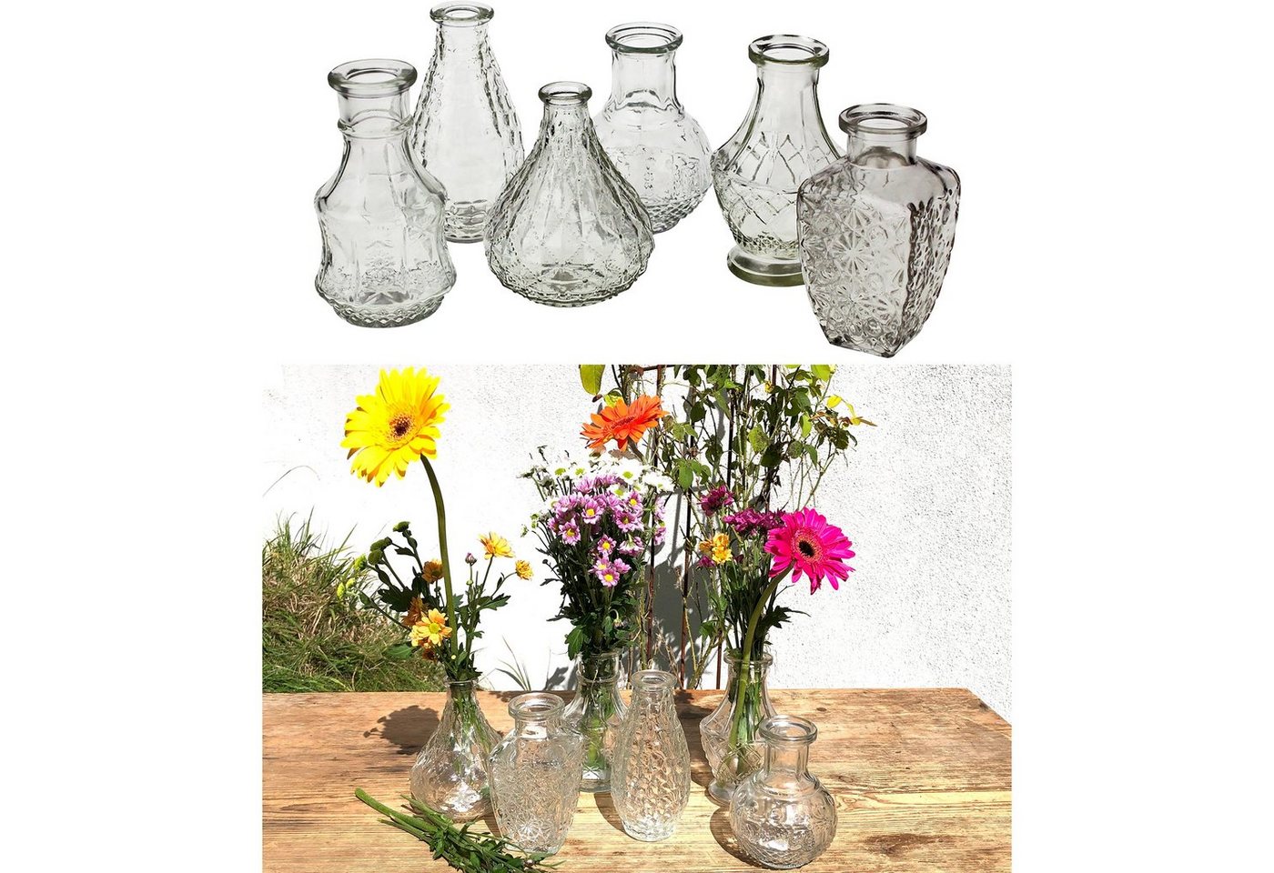 Annastore Dekovase 12 x Vasen aus Glas Dekovasen, Glasvasen, Dekogläser (6 St), H 12 - 14 cm, Deko Glas Vintage Glasflaschen von Annastore