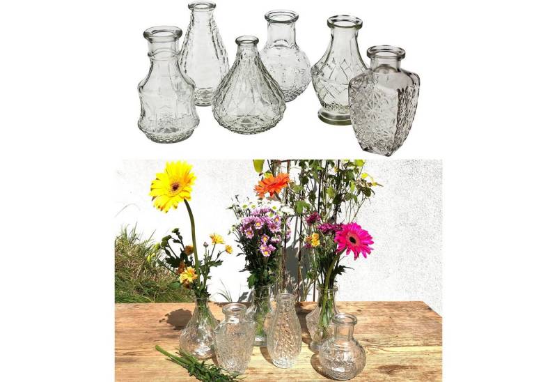 Annastore Dekovase 12 x Vasen aus Glas Dekovasen, Glasvasen, Dekogläser (6 St), H 12 - 14 cm, Deko Glas Vintage Glasflaschen von Annastore