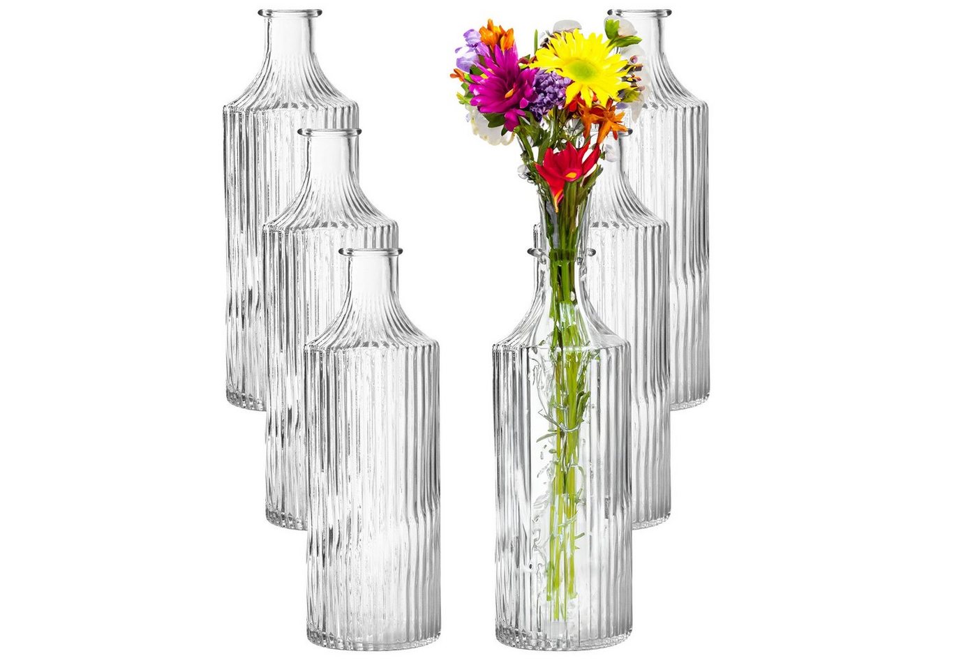 Annastore Dekovase 6 x Vasen aus Glas geriffelter Optik Blumenvasen Glasvasen Vintage, Vase aus Glas, Dekoflaschen, Glasflaschen von Annastore