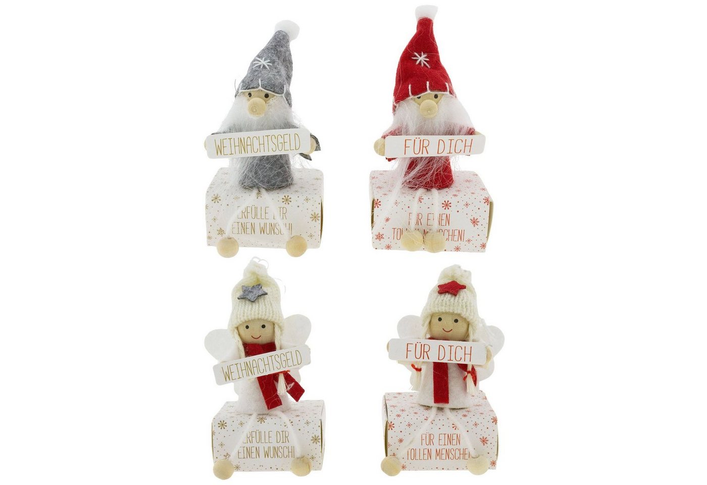 Annastore Geschenkbox 4 x Süße Wichtel auf kleiner Box aus Karton für Geldgeschenke, Geldverpackung Weihnachten von Annastore