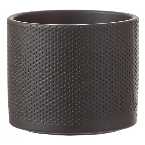 Annastore Keramik Blumen Übertopf ERA - Pflanztopf – Übertopf – Übertöpfe – Blumenübertöpfe - Blumentopf (Schwarz-Matt/Relief, H 14,5 cm - Ø 17,5 cm) von Annastore