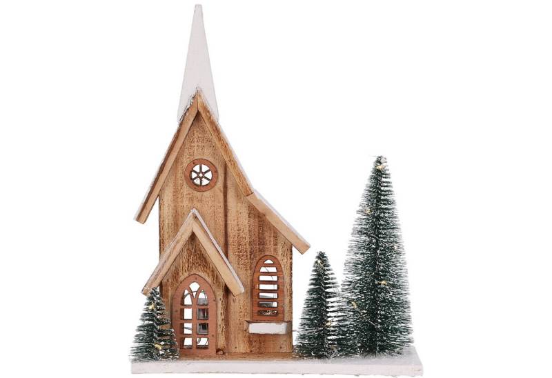Annastore LED-Dekofigur Lichterhaus aus Holz mit Tannenbäumen und LED-Beleuchtung, Weihnachtsbeleuchtung in warmweiss - Inkl. Timer - Batteriebetrieben von Annastore