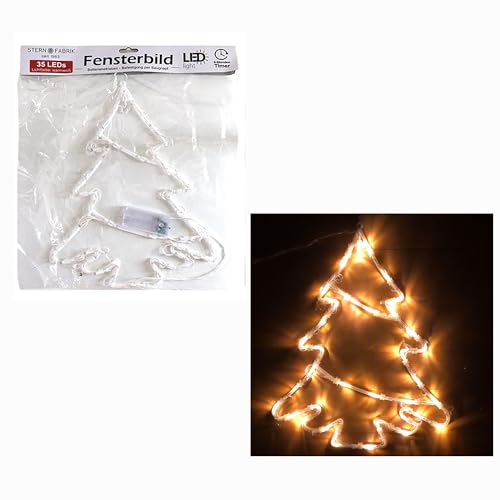 Annastore LED Fensterbild BAUM- 35 LED´s warmweiß - batteriebetrieben mit Timer - 34 cm Stimmungsbeleuchtung Weihnachten LED Baum (Baum) von Annastore