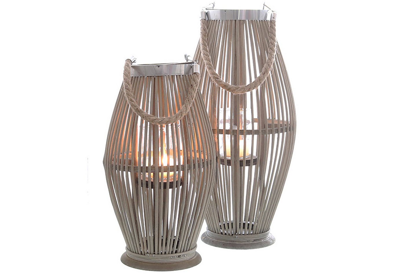 Annastore Laterne aus Bambus mit Henkel und Glaszylinder Bambuslaterne Gartenlaterne, Windlicht aus Bambus von Annastore