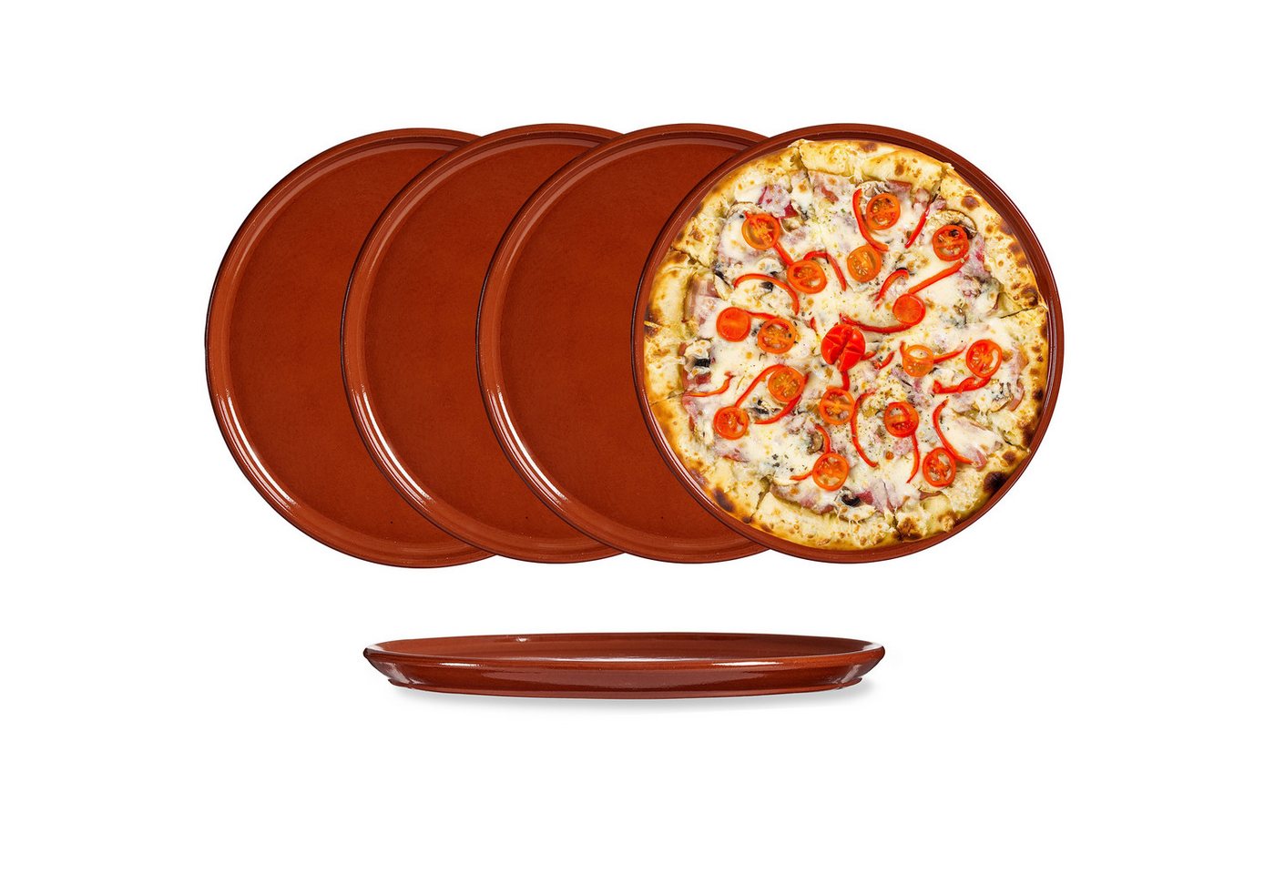Annastore Pizzateller aus Ton Mittelalter-Geschirr Servierplatte aus Ton Ø 32 cm, (4 St) von Annastore
