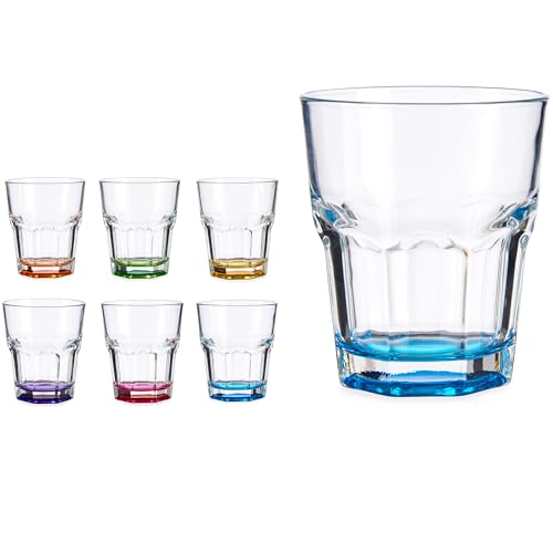 Annastore Trinkgläser mit buntem Glasboden - Spülmaschinenfest - Wassergläser bunt - Cocktailgläser - Saftgläser bunt - Longdrinkgläser mit buntem Glas (6 Stück - 285 ml - 8,8 x 8,8 x 9,5 cm) von Annastore
