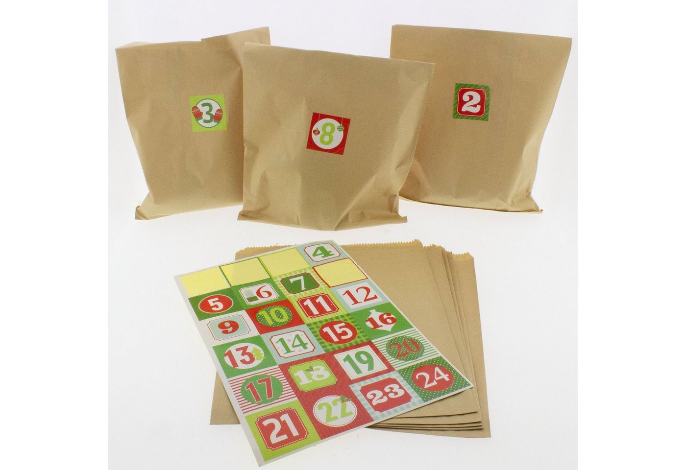 Annastore befüllbarer Adventskalender Adventskalender DIY zum Befüllen - 24 x Papierbeutel, 24 Zahlensticker, Adventskalender zum selbst Befüllen von Annastore