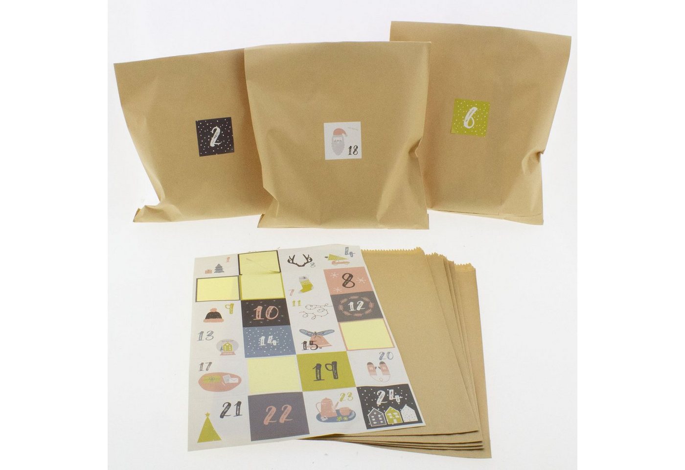 Annastore befüllbarer Adventskalender Adventskalender DIY zum Befüllen - 24 x Papierbeutel, 24 Zahlensticker, Adventskalender zum selbst Befüllen von Annastore