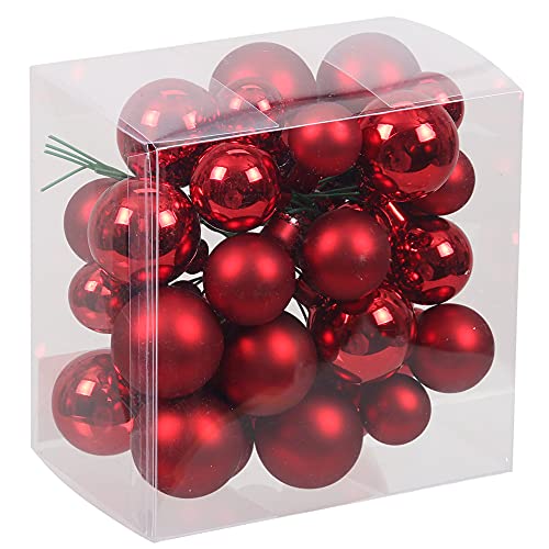 Bündel mit Glaskugeln an Draht (insg. 36 Weihnachtskugeln) - Weihnachtsdeko - Baumkugeln an Draht - Adventsdeko zum Stecken - Spiegelbeeren Farbe rot (glänzend+matt) von Annastore