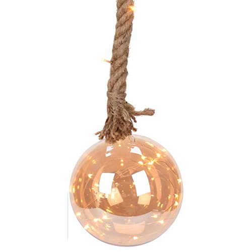 Glaskugel mit LED Lichterkette an Seil zum Hängen - mit Timer - Kugel aus Glas mit LED Beleuchtung - Stimmungsbeleuchtung - Glaskugel mit Lichterkette (Goldtopas/Ø 15 cm / 24 LEDs) von Annastore