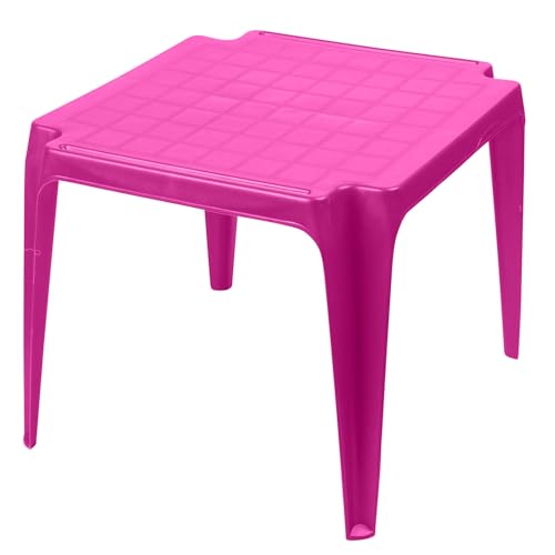 Kindertisch für den Garten aus Kunststoff H 44,5 cm - Gartentisch wetterfest für Kinder - Kindergartentisch - Kindertisch stapelbar - Kindertisch mit passenden Stühlen Farbe Pink von Annastore