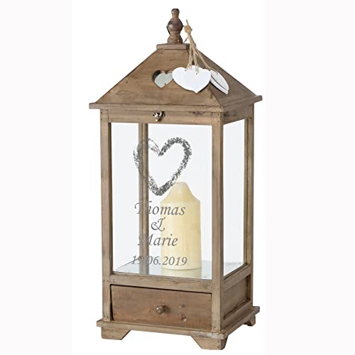 Laterne Mirano aus Holz mit persönlicher Gravur zur Hochzeit H 48 cm oder H 71 cm - Holzlaterne - Gartenlaterne - Hochzeitslaterne - Hochzeitsgeschenk Farbe Heartpower, Größe H 71 cm von Annastore