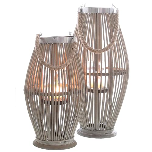 Laterne aus Bambus mit Henkel und Glaszylinder - Bambuslaterne Windlicht aus Bambus Gartenlaterne Größe H 50 cm von Annastore