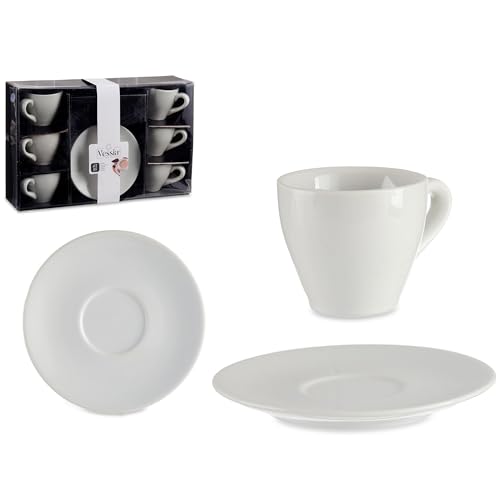 Stilvolles 12-teiliges Kaffeetassen-Set 200 ml Hochwertige Porzellan Tassen mit passenden Untertellern Kaffee Tassen Service (6 x Tassen inkl. Unterteller - 200 ml) von Annastore