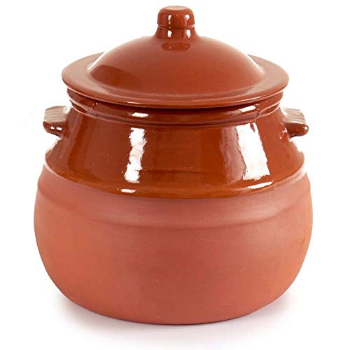 Tontopf mit Deckel 2 Liter Stewpot Eintopf - Schmortopf Antike - Tongeschirr Mittelalter - Wikinger - Topf aus Ton mit Deckel teilglasiert - Aufbewahrung Lebensmittel (2 Liter / 18 x 18 x 20,5 cm) von Annastore