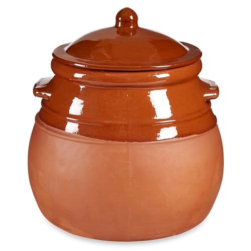 Tontopf mit Deckel 4,5 L Stewpot Eintopf - Schmortopf Antike - Tongeschirr Mittelalter - Wikinger - Topf aus Ton mit Deckel teilglasiert - Aufbewahrung Lebensmittel (4,5 Liter / 25 x 25 x 27 cm) von Annastore