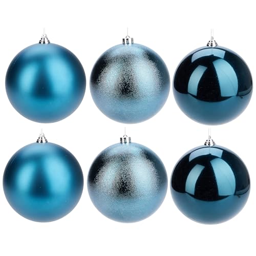 Weihnachtskugeln aus Kunststoff - wetterfest frostsicher - Christbaumkugeln für Innen und Außen - Weihnachtsbaumkugeln Kunststoff (Mineralblau, 6 x (14 cm)) von Annastore