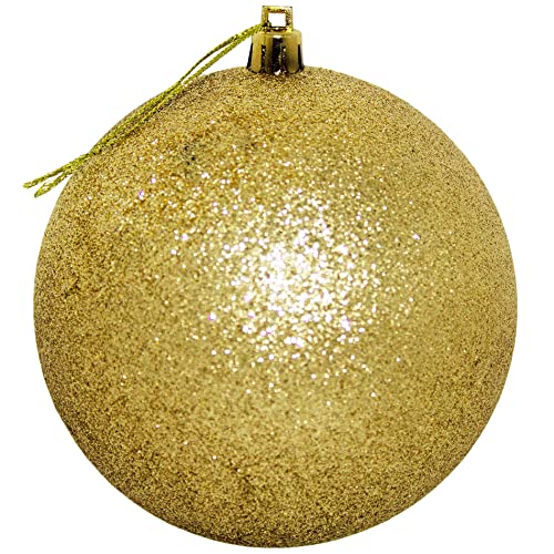 Weihnachtskugeln aus Kunststoff zum Hängen für den Außenbereich - Frost und Wetterfest - Outdoor Weihnachtkugeln - Christbaumkugeln für draußen (6 Stück Glitter-Gold Ø 10 cm) von Annastore