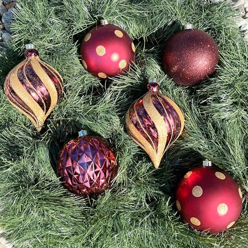 Weihnachtskugeln aus Kunststoff zum Hängen für den Außenbereich - Frost und Wetterfest - Outdoor Weihnachtkugeln - Christbaumkugeln für draußen (6 x Ø 15 cm (Vintage-Bordeaux)) von Annastore