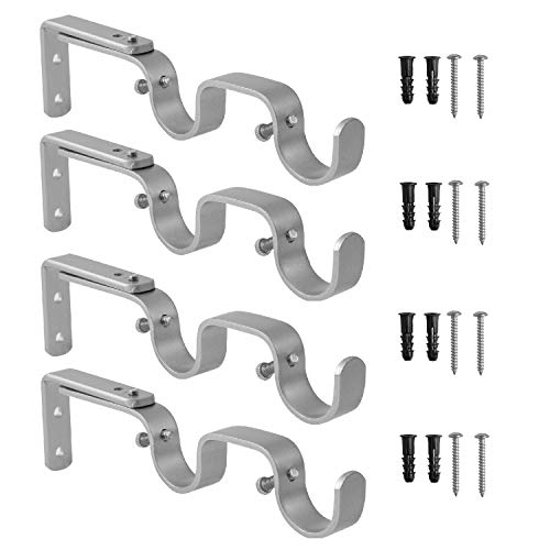 Anndason Robuste Gardinenstangenhalterungen – verstellbare Doppelstangenhalter, 2,5 cm (4 Stück, Silber) von Anndason