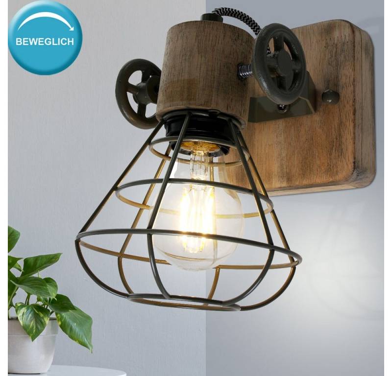 Steinhauer LIGHTING Wandleuchte, Leuchtmittel nicht inklusive, Industrial Design Holz Wand Leuchte Wohn Zimmer Käfig Lampe grün Spot von Steinhauer LIGHTING