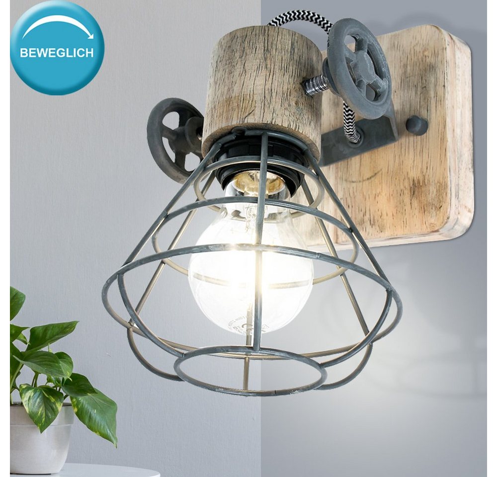 Steinhauer LIGHTING Wandleuchte, Leuchtmittel nicht inklusive, Retro Wand Strahler verstellbar Käfig Design Wohn Arbeits Zimmer Holz von Steinhauer LIGHTING