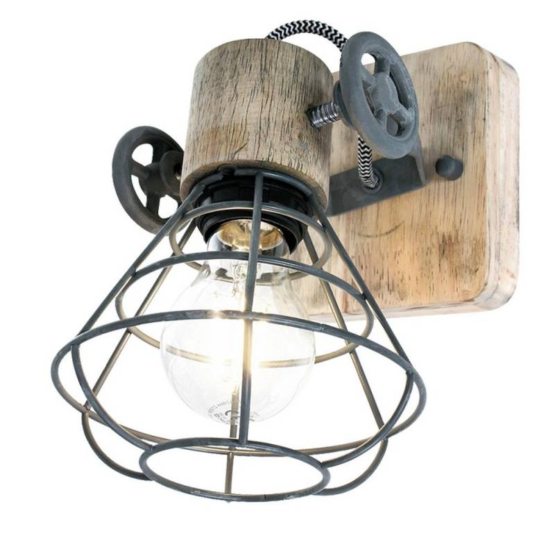 Steinhauer LIGHTING Wandleuchte, Leuchtmittel nicht inklusive, Retro Wand Strahler verstellbar Käfig Design Wohn Arbeits Zimmer Holz von Steinhauer LIGHTING