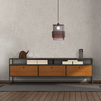 Schwarze Stahldrahtgeflecht-Pendelleuchte - Mittelgroß, 34 cm H X 25 B, Metallanhänger Mit Zimt Zickzack, Skulpturale Leuchte Schwarze Stahldrahtgeflecht-Pendelleuchte - Mittelgroß, 34 cm H X 25 B, Metallanhänger Mit Zimt Zickzack, Skulpturale Leuchte von AnneLindsayStudios