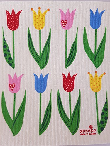 Anneko Design Swedish Dishcloth - Schwedische Spültuch - Schwamm - biologisch abbaubar - Öko - Langlebig, Waschbar - (Tulip - Tulpen) von Anneko Design