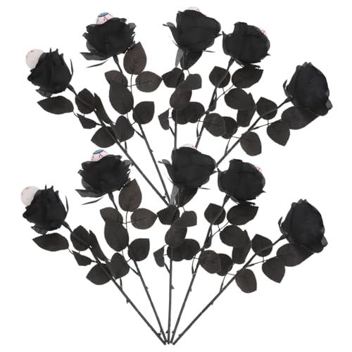 Anneome 10 Stück Teiliges Halloween Rosenstrauß mit Schwarzen Künstlichen Rosen und Realistischen Augäpfeln Langlebige Garten und Partydekoration für Innen und Außenbereich Leicht und von Anneome