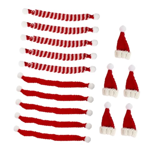 Anneome 15 Stück Teiliges Mini Weihnachtshut und Schal aus Wollgarn Liebevolle Flaschendeko für Weinflaschen Kleine Filzhüte mit und Weißem Schal Weihnachtsdekoration für Tisch und Party von Anneome