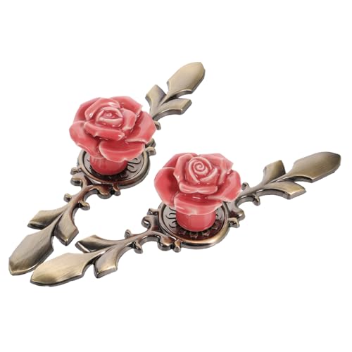 Anneome 2 Stück Vintage Rosentürknöpfe aus Keramik mit Bronze Rückplatte für Schränke und Möbel für Küchen und Kommoden Antike Möbelgriffe von Anneome