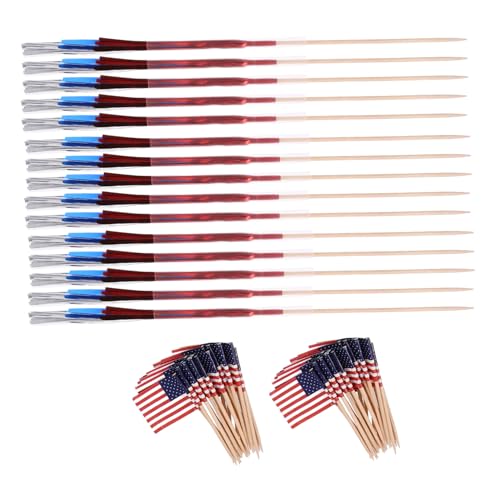 Anneome 200 Stück Usa Flaggen Cocktail Picks Dreifarbige Zahnstocher für Obst Desserts und Party Dekorationen für Feiern und Veranstaltungen von Anneome