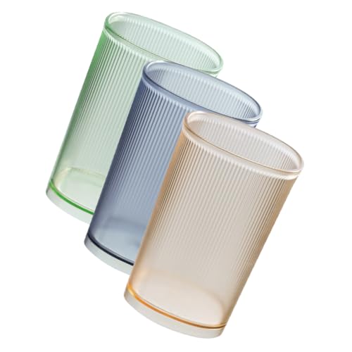 Anneome 3 Stück Transparente Mundspülbecher mit Streifen Stapelbar Bpa freies Grün Gelb Blau Praktischer Badezimmerbecher für Tägliche Zahnpflege von Anneome