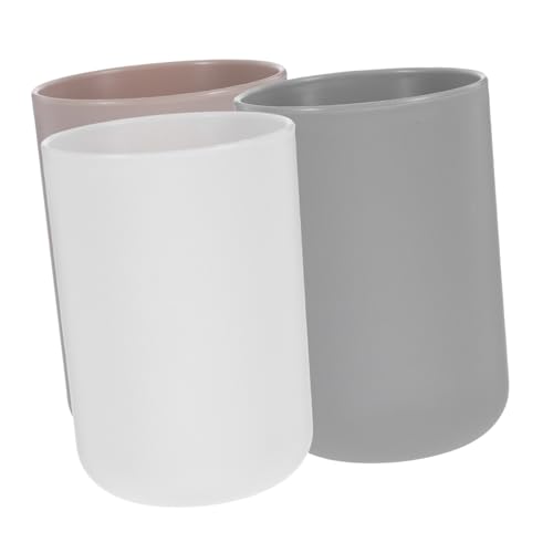 Anneome 3 Stück Zahnbürstenbecher aus Robustem Wiederverwendbare Mundspülbecher in Weiß und Braun Große Kapazität rutschfest und Langlebig als Praktische Badezimmeraccessoires von Anneome