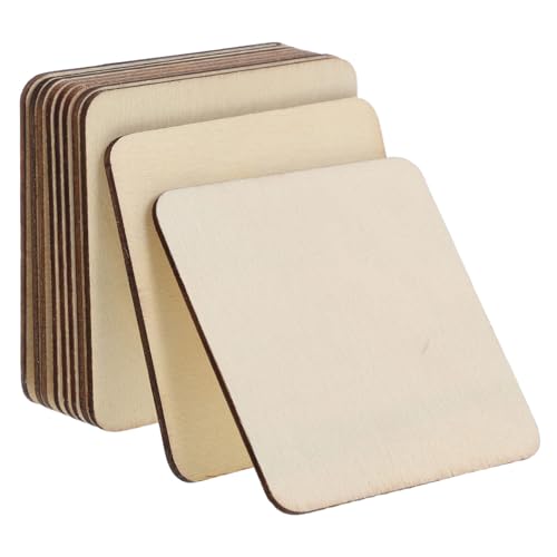 Anneome 40 Stück Teiliges Kleine Unbehandelte Holzquadrate Natürliche Holzplättchen zum Bemalen Schnitzen und Basteln für DIY Dekoration Untersetzer und Ornamente von Anneome