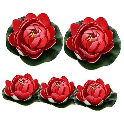 Anneome 5 Stück Künstliche Lotusblüten Teiliges Schwimmend Geöffnet Weiß Rot Realistische Teichdeko für Gartenteich Aquarium Springbrunnen Indoor und Outdoor Geeignet von Anneome
