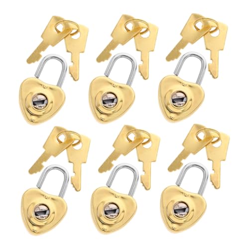 Anneome 6 Sätze Mini Herz Vorhängeschloss Vintage Schloss mit Schlüsseln Süßes Dekoratives Herzschloss für Schmuck Taschen Liebessymbol von Anneome