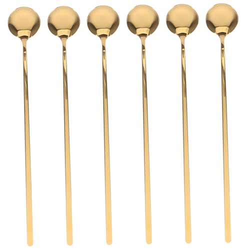 Anneome 6 Stück Teiliges Kaffeelöffel mit Langem Griff Edelstahl Rührlöffel für Cappuccino Dessert und Eiskaffee Langlebige Hygienische Küchenlöffel für Zuhause und Goldfarben von Anneome