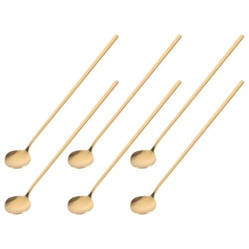 Anneome 6 Stück Teiliges Langstielige Kaffeelöffel aus Edelstahl mit Goldener Oberfläche Extra Langer Griff für Eiskaffee Latte Macchiato Dessert und Eistee für Hohe Gläser und Partys von Anneome