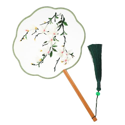 Anneome Bestickter Chinesischer Runder Handfächer Doppelseitig Bestickt Halbtransparenter Seidenfächer mit Blättern Traditioneller Dekorationsfächer für und Raumgestaltung von Anneome