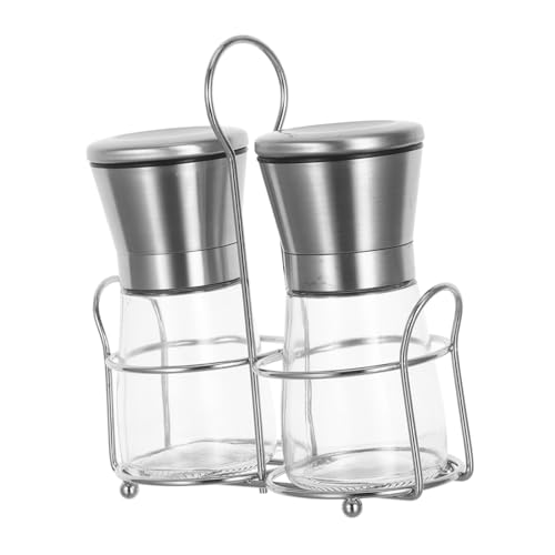 Anneome Einstellbares Salz und Pfeffermühlen Set aus Edelstahl und Glas Manuelle Gewürzmühle mit Keramikmahlwerk Kompakt und Nachfüllbar Mit Praktischem Pfefferstreuer Ständer für von Anneome