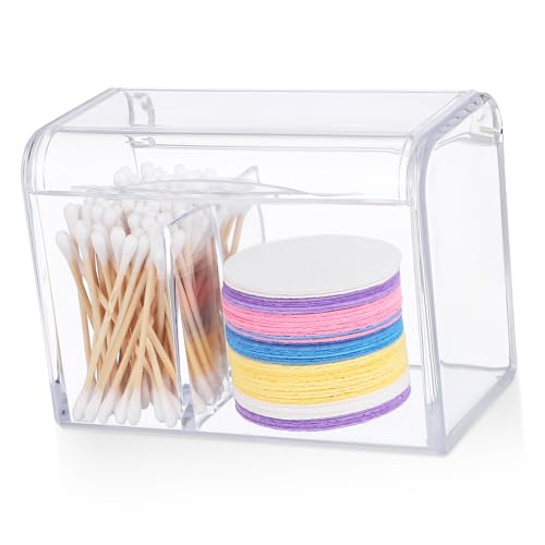 Anneome Klarer Acrylbehälter für Wattestäbchen mit Deckel Praktischer Organizer für Wattepads Kosmetisches Aufbewahrungsbox mit Zwei Fächern für Badezimmer und Schminktisch von Anneome