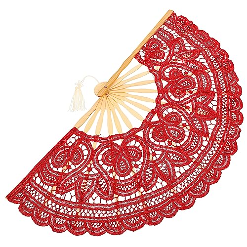 Anneome Roter Spitzenfächer mit Blumenstickerei Bambus Faltfächer Vintage Handfächer für Hochzeit Hochzeitsdeko Wanddeko Party Bühnenauftritte Anneome Roter Spitzenfächer mit Blumenstickerei Bambus Faltfächer Vintage Handfächer für Hochzeit Hochzeitsdeko Wanddeko Party Bühnenauftritte von Anneome