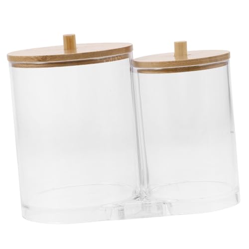 Anneome Transparente Wattepads Aufbewahrungsbox mit Holzdeckel Kompakte Makeup Organizer Dose für Wattepads Wattestäbchen Zahnstocher und Kosmetik Platzsparend Langlebig von Anneome